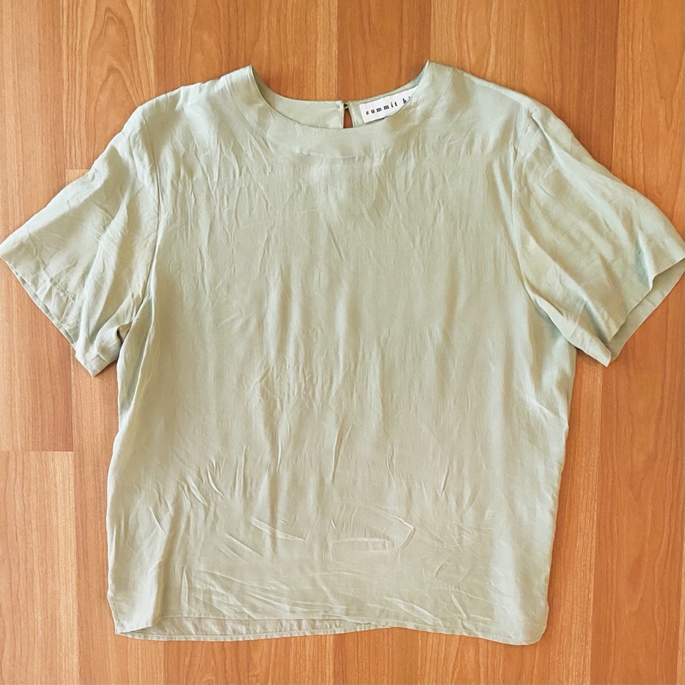 Vintage 90s beige/putty colored short sleeved 100% silk blouse